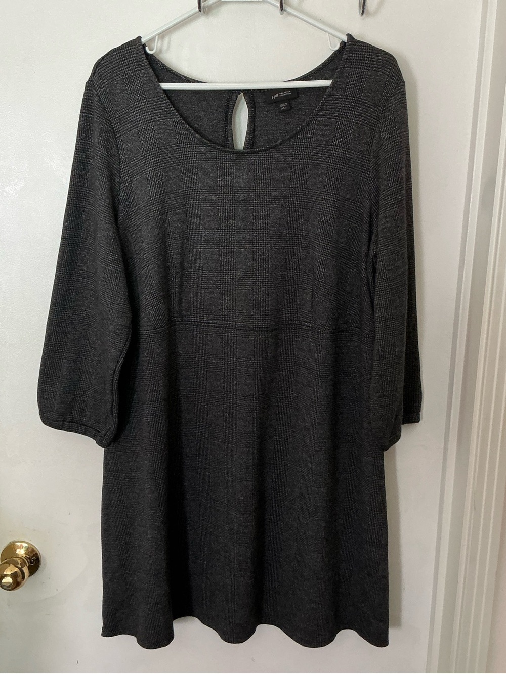 J. Jill Charcoal Glen Plaid Stretch Knit Scoop-Neck Midi Dress